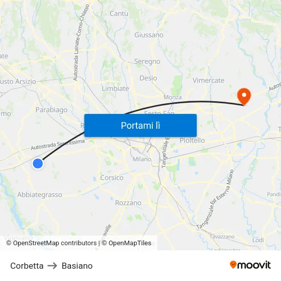 Corbetta to Basiano map