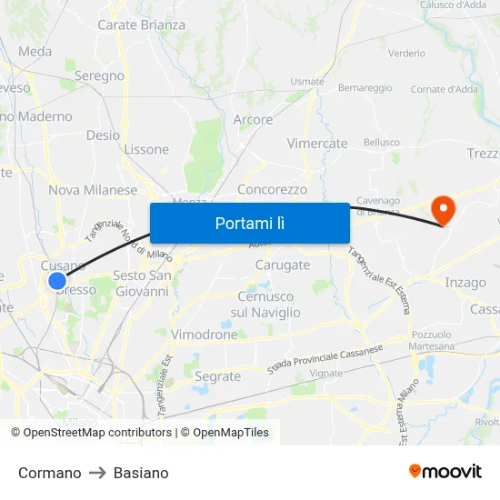 Cormano to Basiano map
