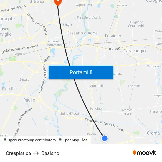 Crespiatica to Basiano map