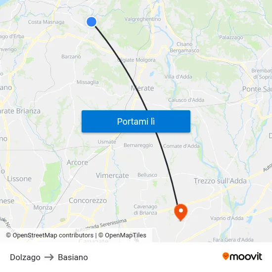Dolzago to Basiano map