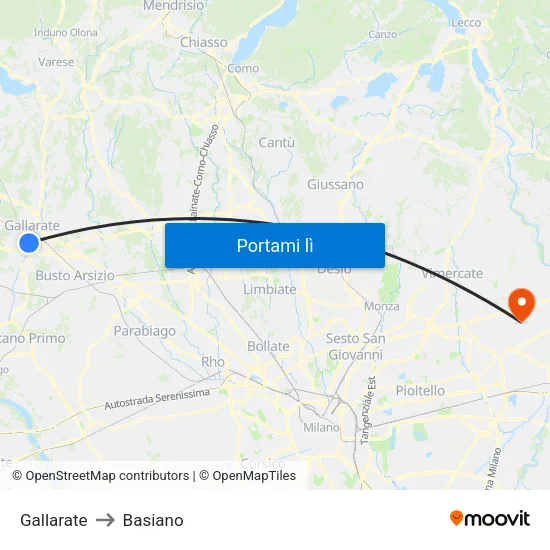 Gallarate to Basiano map