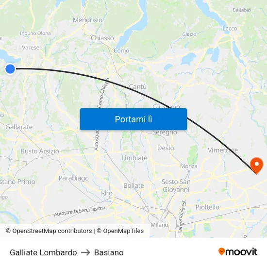Galliate Lombardo to Basiano map