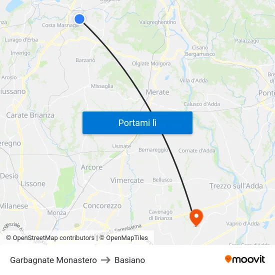 Garbagnate Monastero to Basiano map