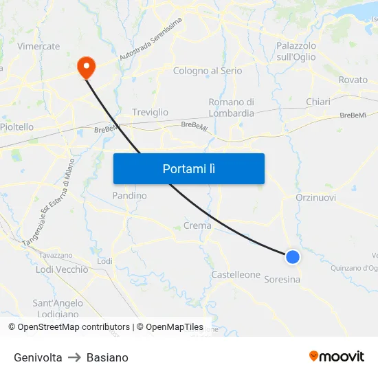 Genivolta to Basiano map