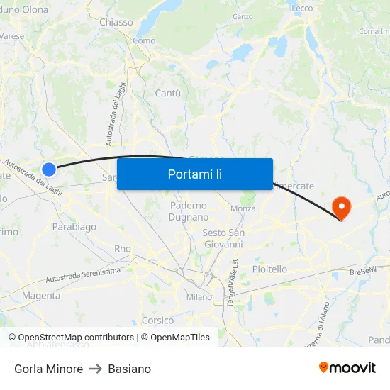 Gorla Minore to Basiano map