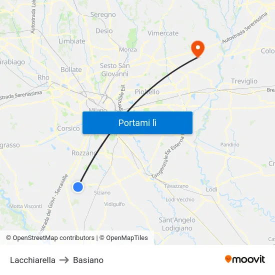Lacchiarella to Basiano map