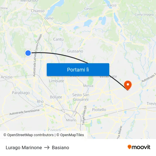 Lurago Marinone to Basiano map