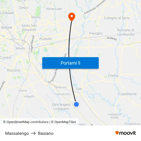 Massalengo to Basiano map