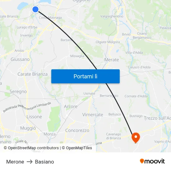 Merone to Basiano map