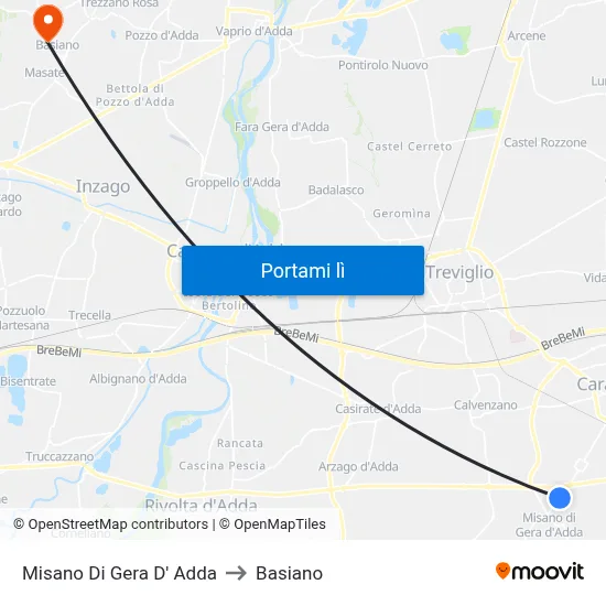 Misano Di Gera D' Adda to Basiano map