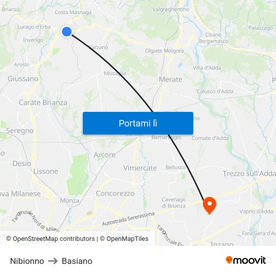 Nibionno to Basiano map