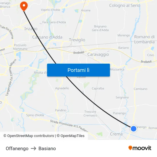 Offanengo to Basiano map