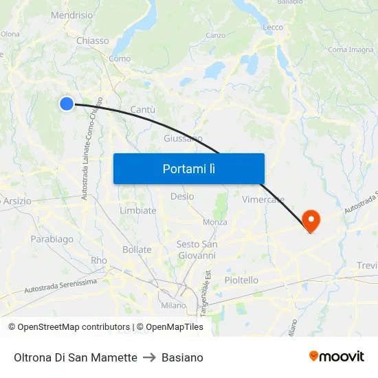 Oltrona Di San Mamette to Basiano map