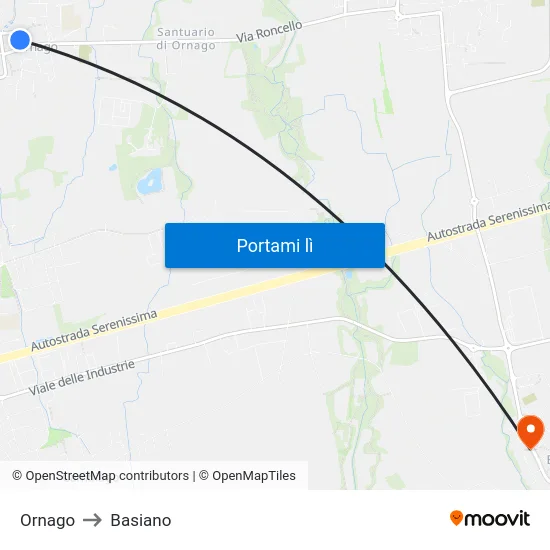 Ornago to Basiano map