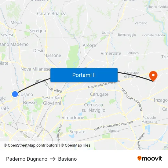 Paderno Dugnano to Basiano map