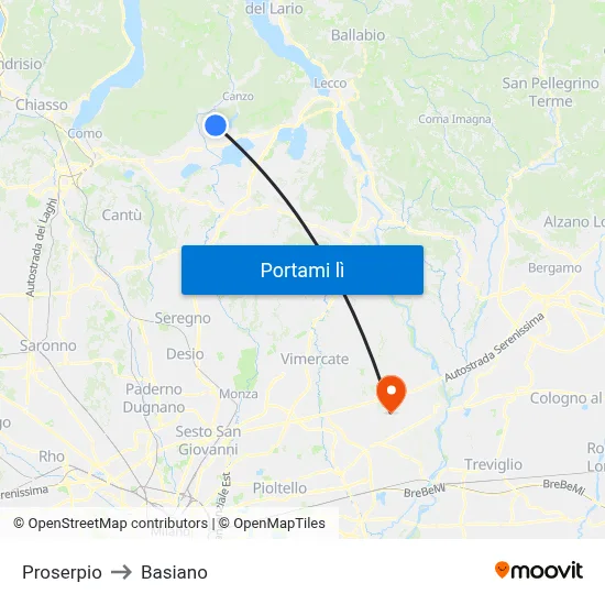 Proserpio to Basiano map