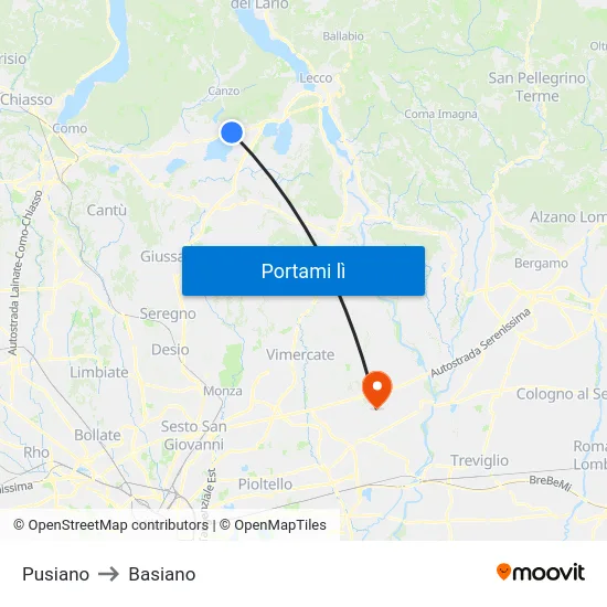 Pusiano to Basiano map