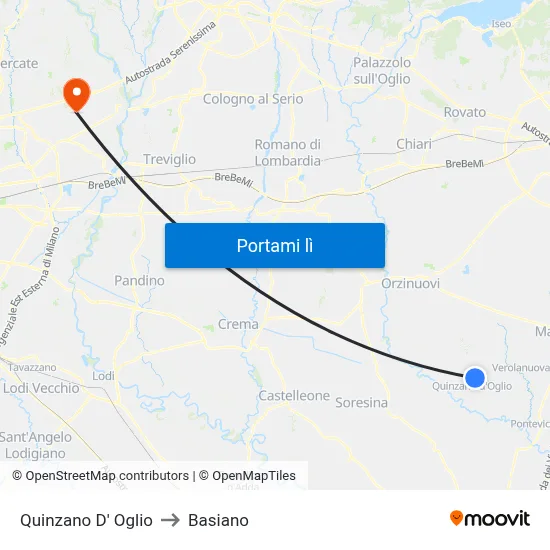 Quinzano D' Oglio to Basiano map