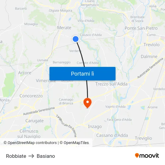 Robbiate to Basiano map
