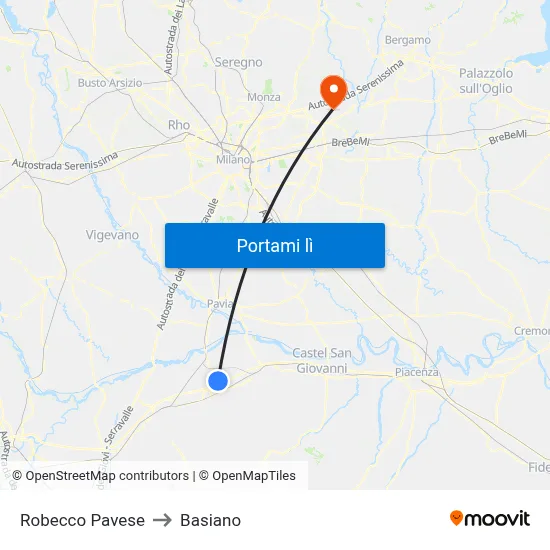 Robecco Pavese to Basiano map
