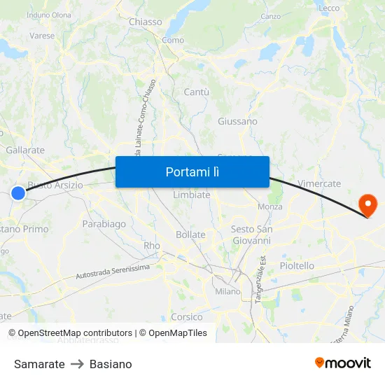 Samarate to Basiano map