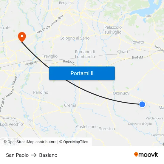 San Paolo to Basiano map