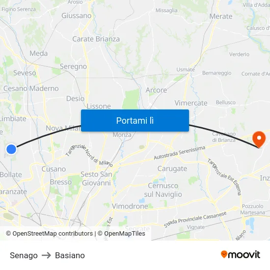Senago to Basiano map