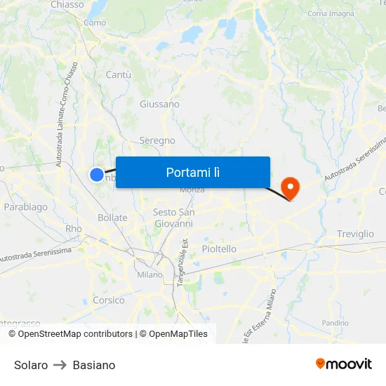 Solaro to Basiano map