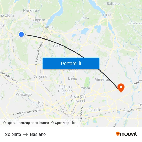 Solbiate to Basiano map