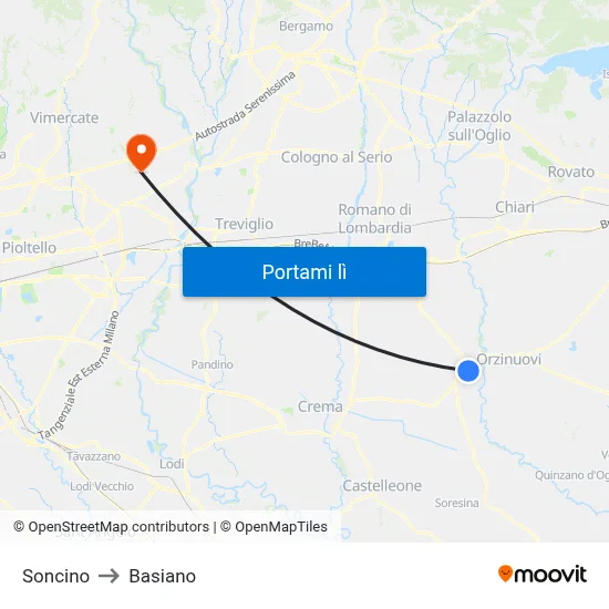 Soncino to Basiano map