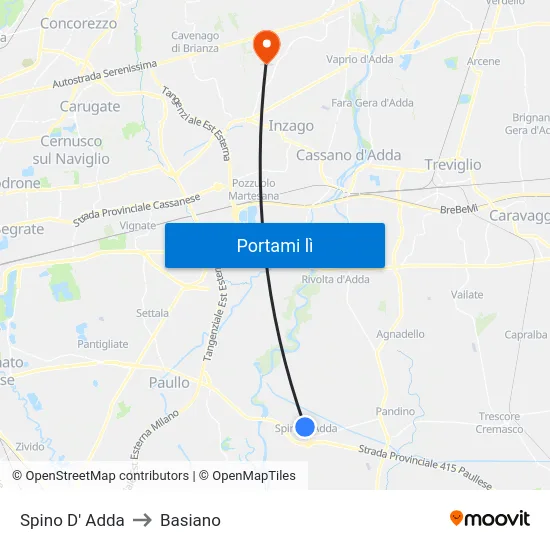 Spino D' Adda to Basiano map