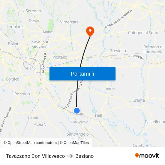 Tavazzano Con Villavesco to Basiano map