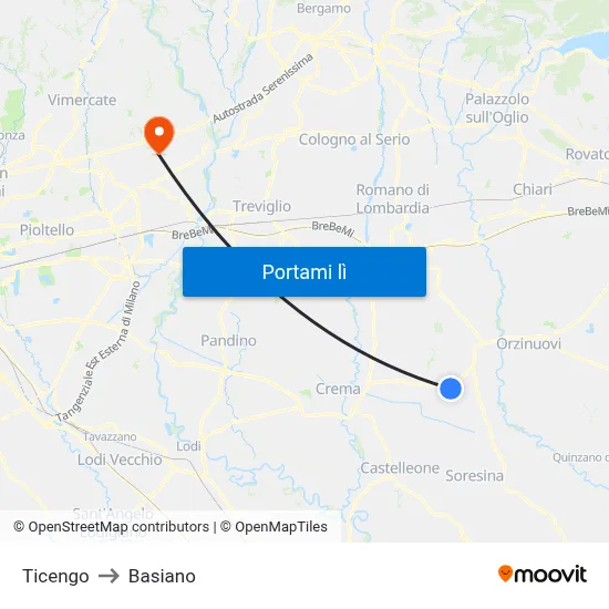 Ticengo to Basiano map