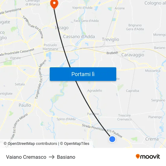 Vaiano Cremasco to Basiano map