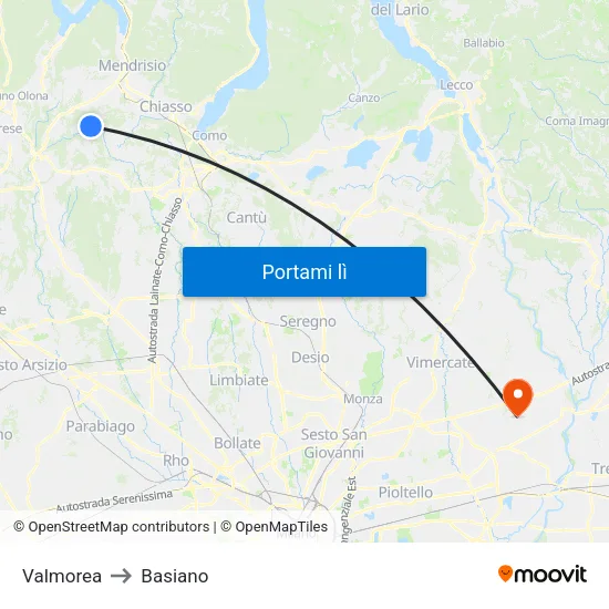Valmorea to Basiano map
