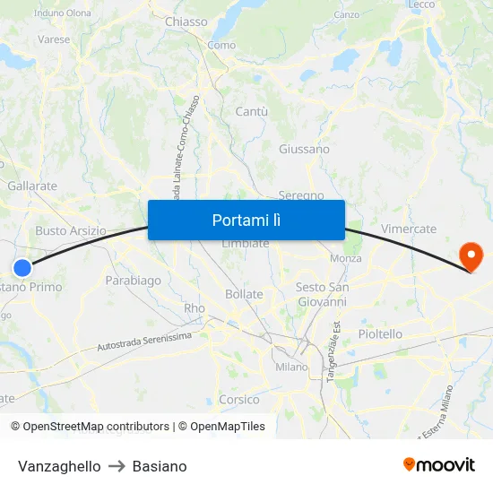 Vanzaghello to Basiano map