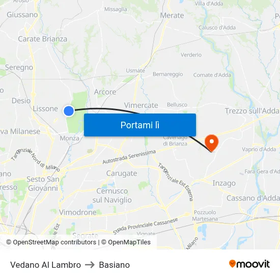 Vedano Al Lambro to Basiano map