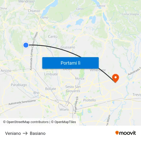Veniano to Basiano map