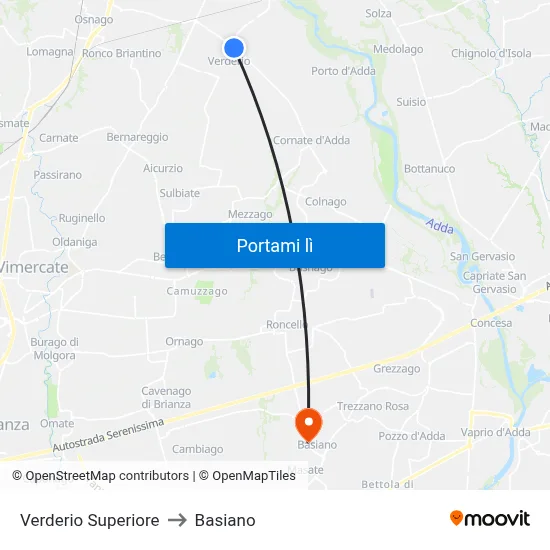 Verderio Superiore to Basiano map
