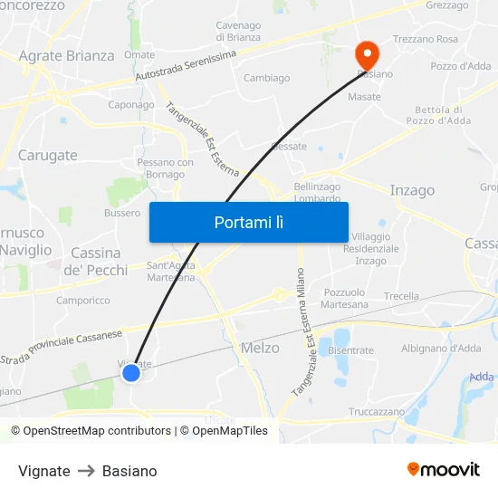 Vignate to Basiano map