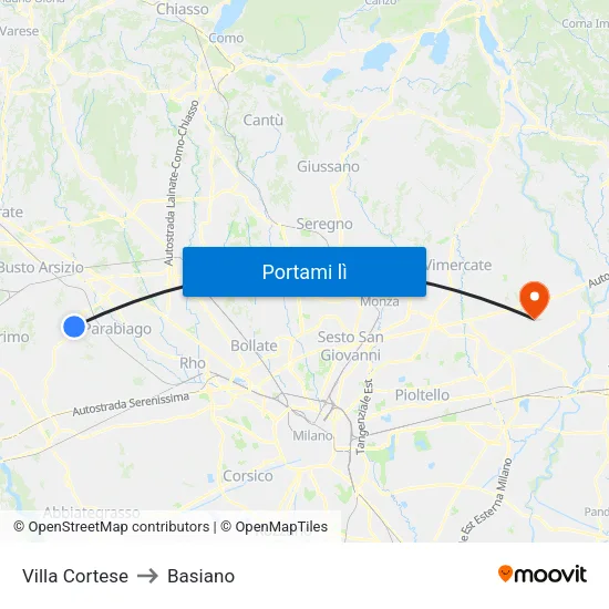 Villa Cortese to Basiano map