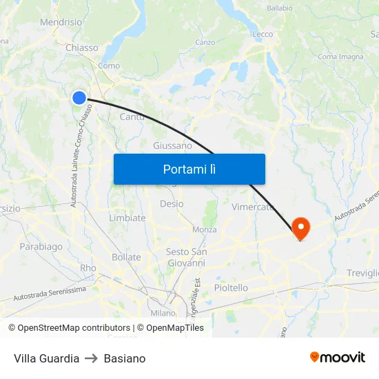 Villa Guardia to Basiano map