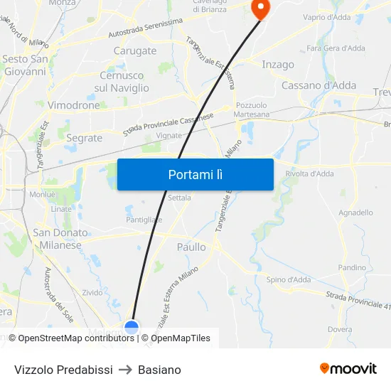 Vizzolo Predabissi to Basiano map