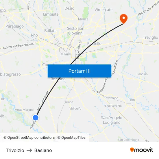 Trivolzio to Basiano map