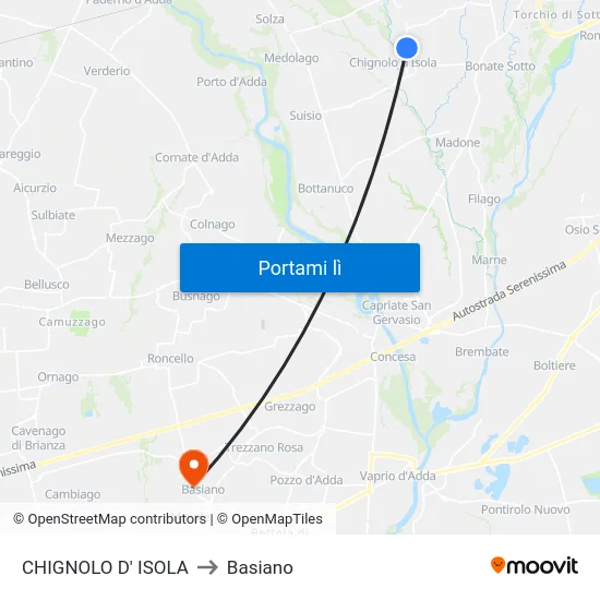 CHIGNOLO D' ISOLA to Basiano map
