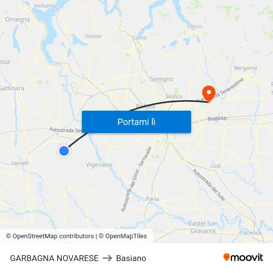 GARBAGNA NOVARESE to Basiano map