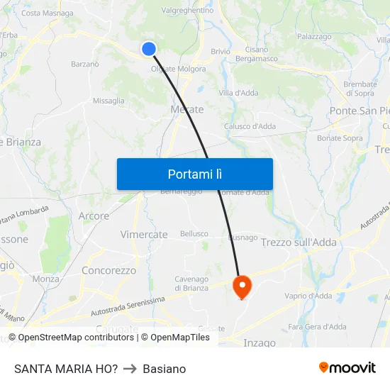 SANTA MARIA HO? to Basiano map