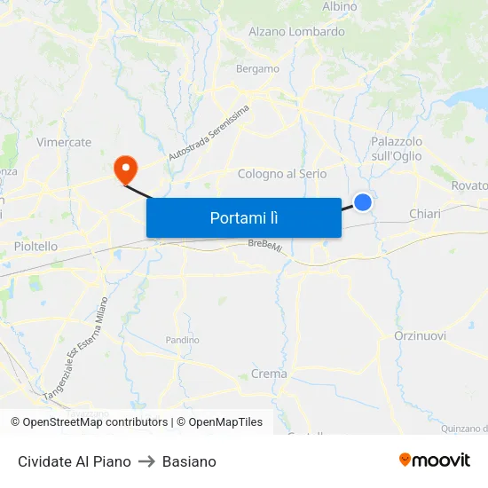 Cividate Al Piano to Basiano map