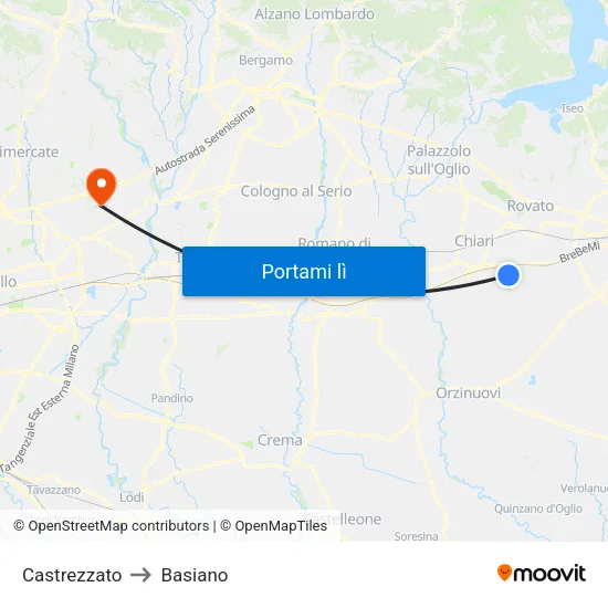 Castrezzato to Basiano map