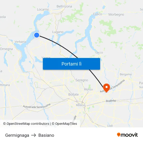 Germignaga to Basiano map